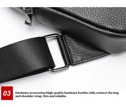 A premium genuine leather crossbody bag with an urban, minimalist design, perfect for everyday use and outdoor adventures.