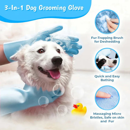 Eco-friendly silicone pet grooming gloves with soft brush heads for effective hair removal and coat care