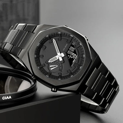 Premium multifunctional sports watch with sleek design, waterproof construction, and practical features like dual time, date, and alarm clock