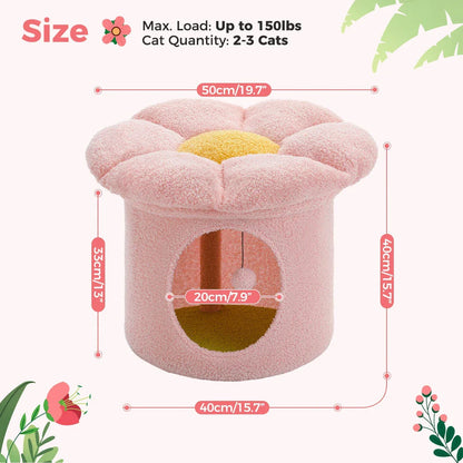 Luxurious double-decker cat bed with charming flower-shaped perch and interactive toy, made with soft corduroy fabric for maximum comfort.