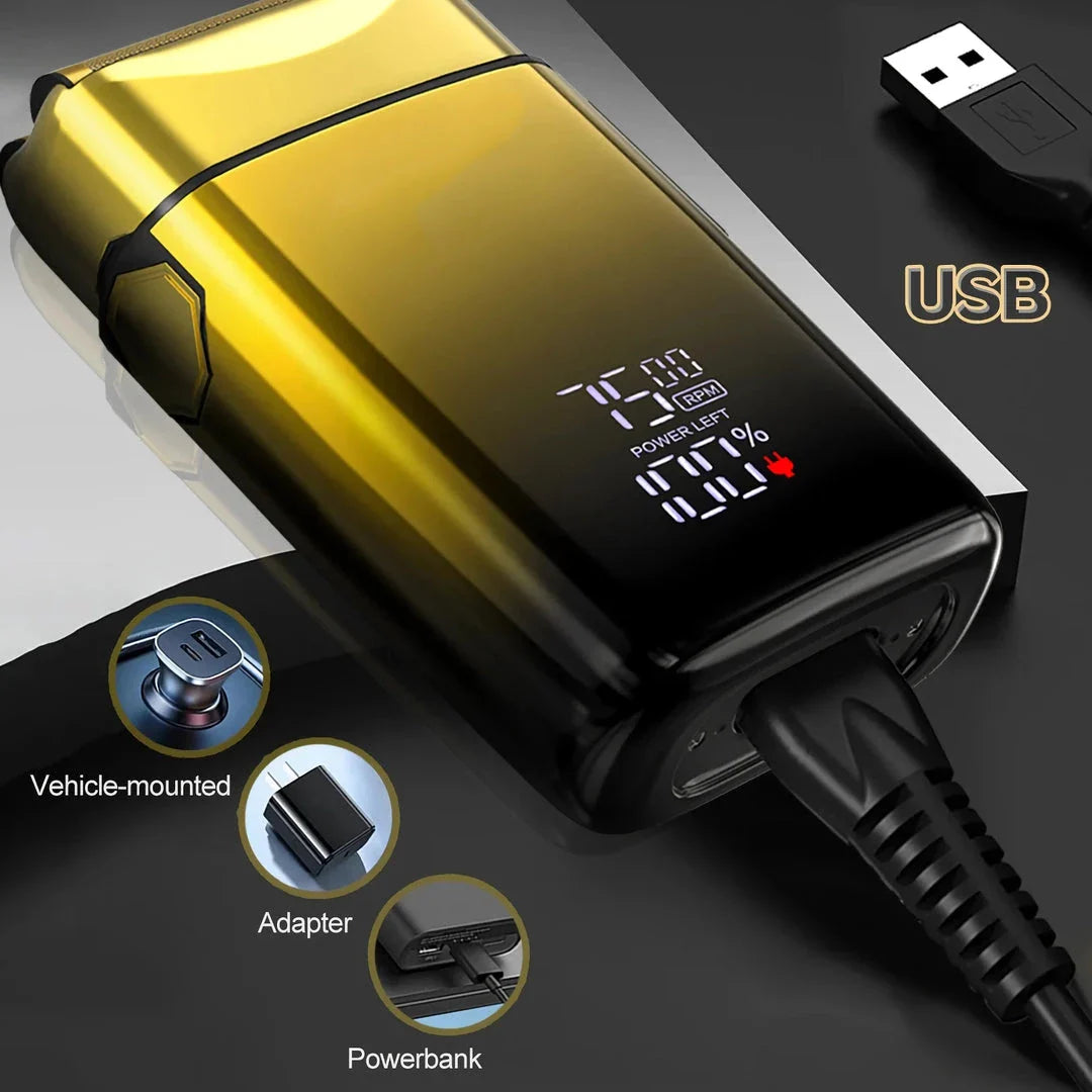 Premium electric shaver with LED display, rechargeable battery, and waterproof design for a flawless grooming experience