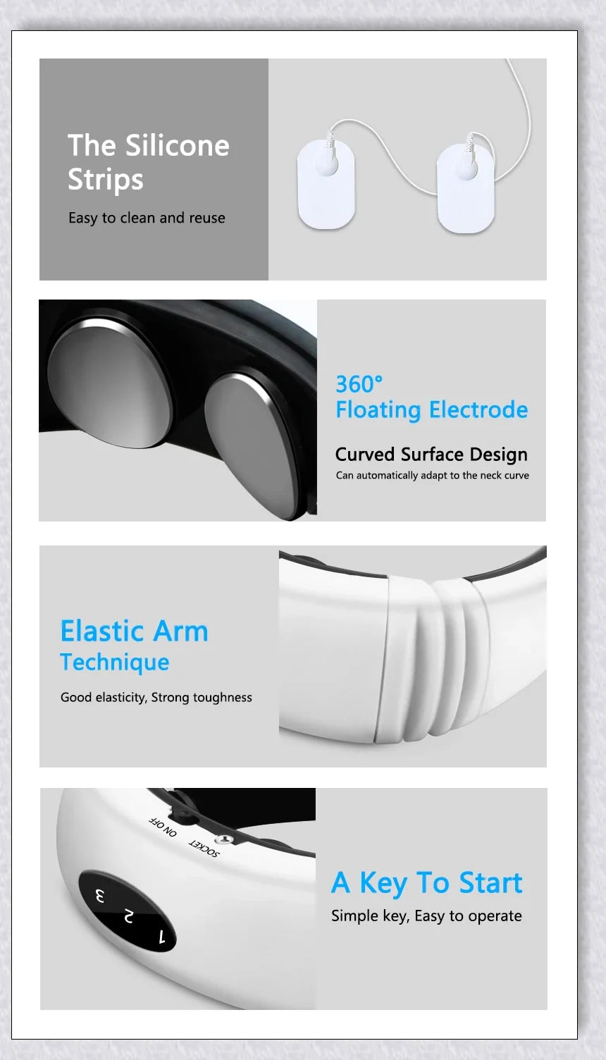 A wireless neck massager with an adjustable design for targeted neck pain relief and muscle relaxation.