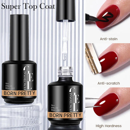 Premium 15ml Base and Top Coat Reinforcement Gel for creating salon-quality nail art designs at home