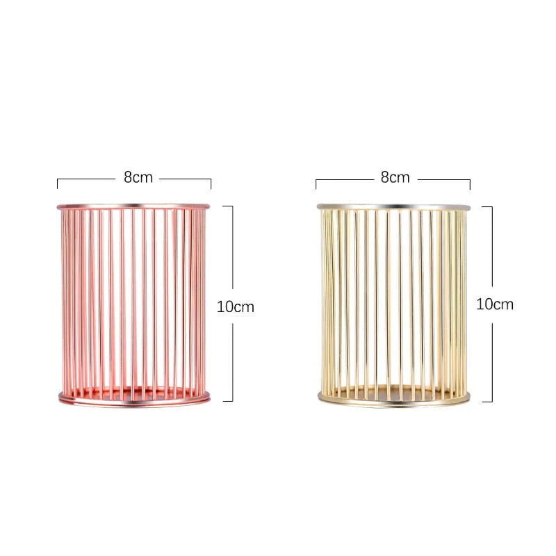 Elegant rose gold pen holder with hollow storage tube design for organising writing instruments, makeup brushes, and chopsticks