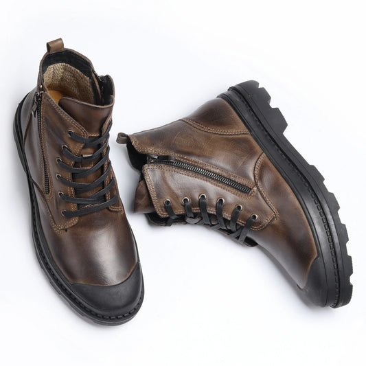 Premium black outdoor work boots with pointed toe, Martins-inspired design, and antiskid sole for British workers
