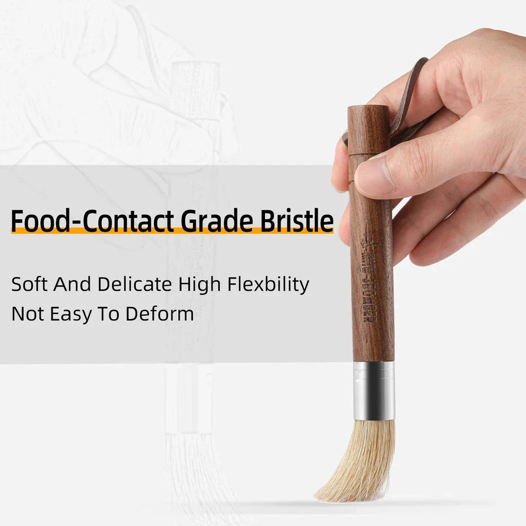 Premium espresso brush with natural fibre bristles and wooden handle, used to clean coffee grinders and equipment