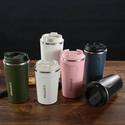 Stylish and durable stainless steel thermos mug with double-wall vacuum insulation, keeping drinks hot or cold for hours on end.