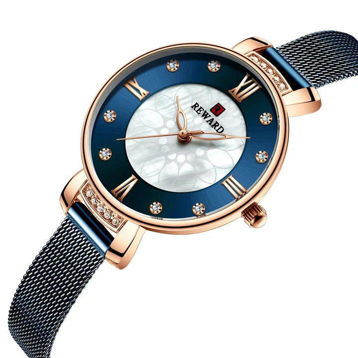 Elegant shell-inspired dial and Milanese mesh strap ladies watch from Trendha