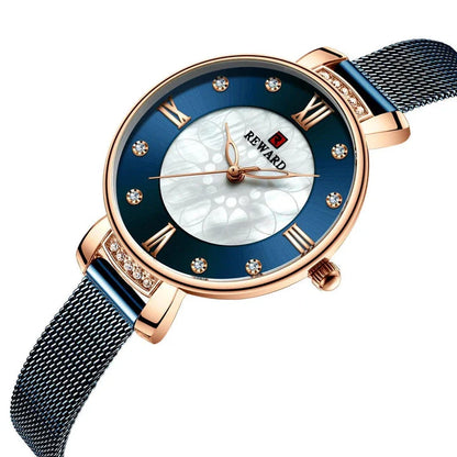 Elegant shell-inspired dial and Milanese mesh strap ladies watch from Trendha