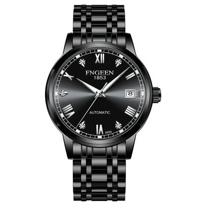 Premium automatic mechanical watch with leather strap, featuring a stainless steel case, luminous hands and markers, and a stylish British-inspired design