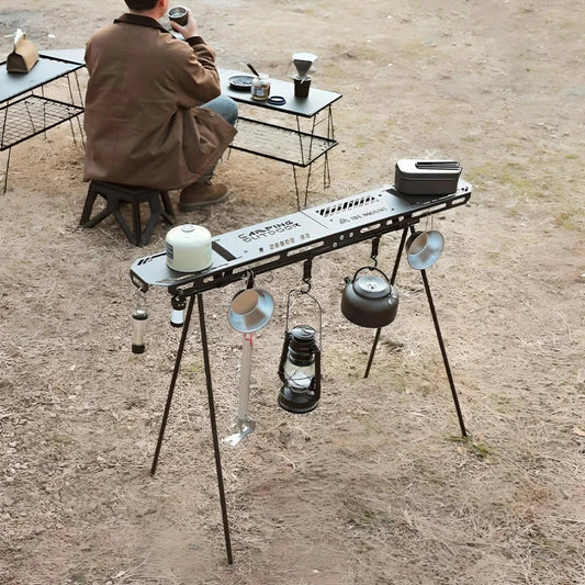 Outdoor Triangular Storage Rack made of durable iron for camping, picnicking, and tailgating