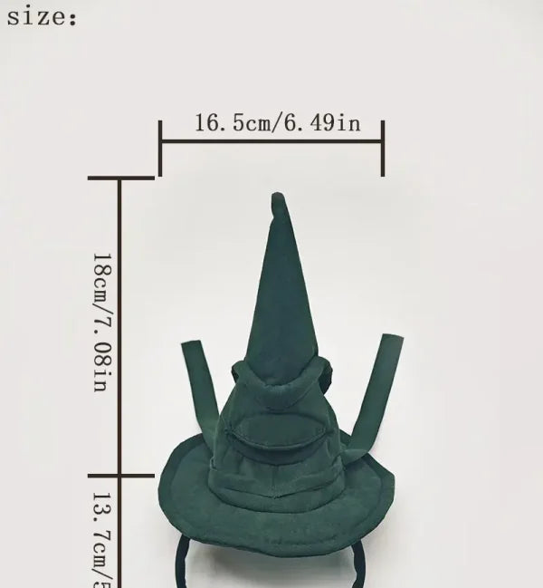 Sortband Halloween Witch Hat Headband in red, green, and brown colours with a detachable witch hat design