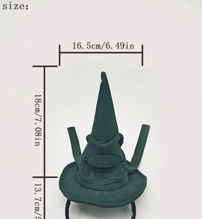 Sortband Halloween Witch Hat Headband in red, green, and brown colours with a detachable witch hat design