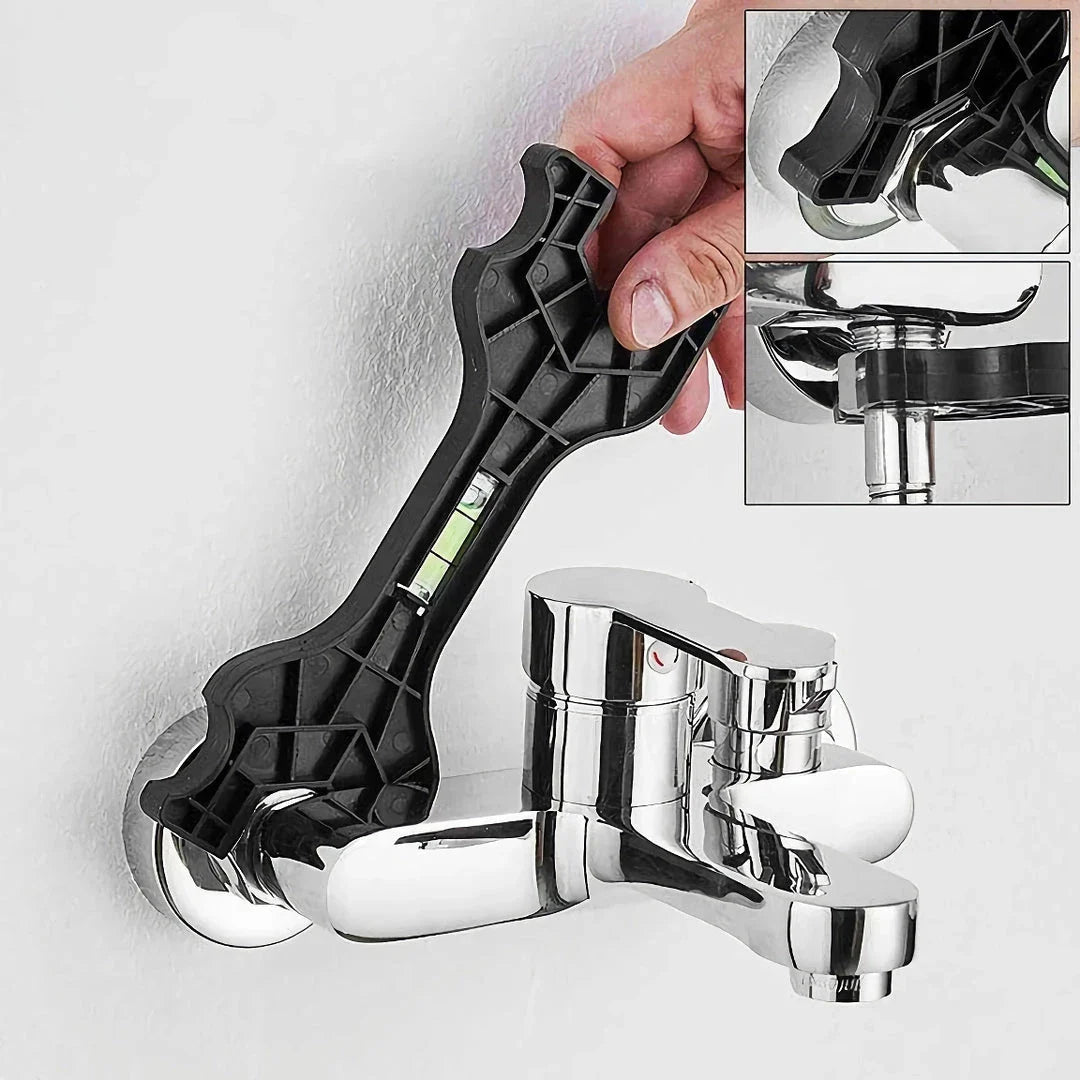 Versatile dual-head plumbing wrench with built-in level for precise adjustments and efficient plumbing repairs