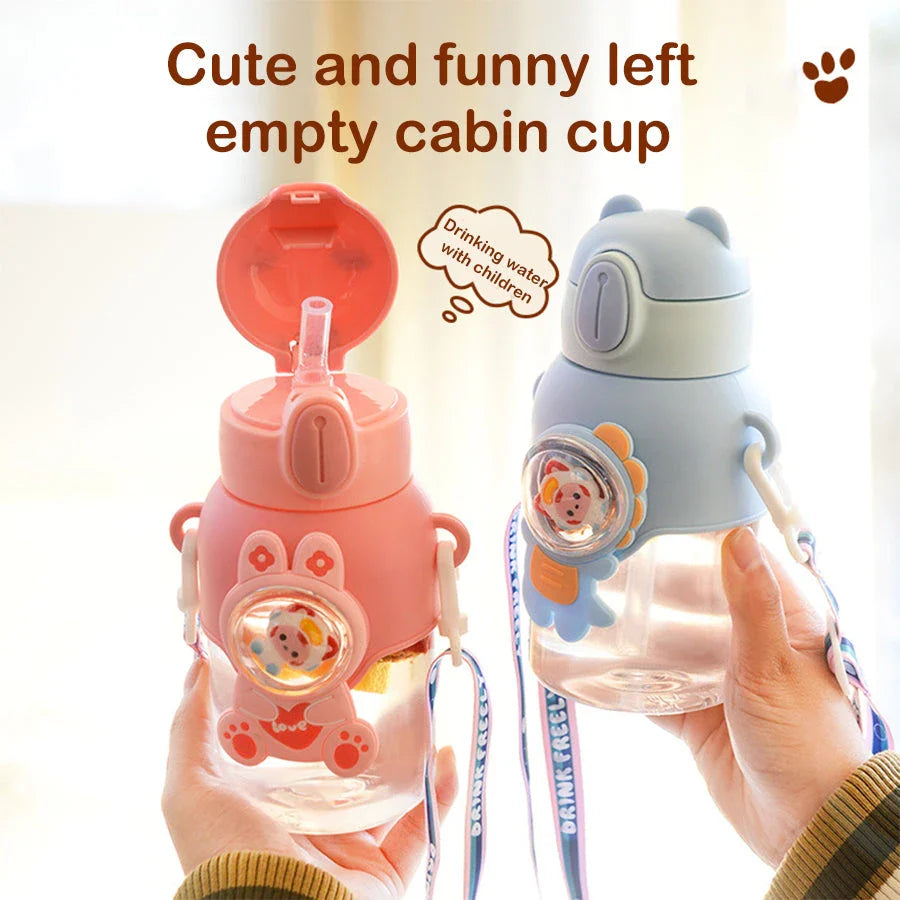 Colourful, durable Kids Cartoon Water Bottle with straw and carrying strap, designed for children's hydration needs