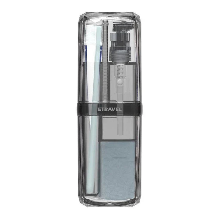 Premium Travel Toothbrush and Toiletry Organiser Set with separate compartments, leak-proof cups, and accessories