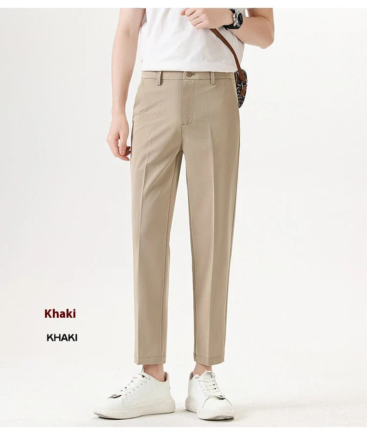 Men's sophisticated stretch trousers with tailored pencil fit, available in a range of classic colours