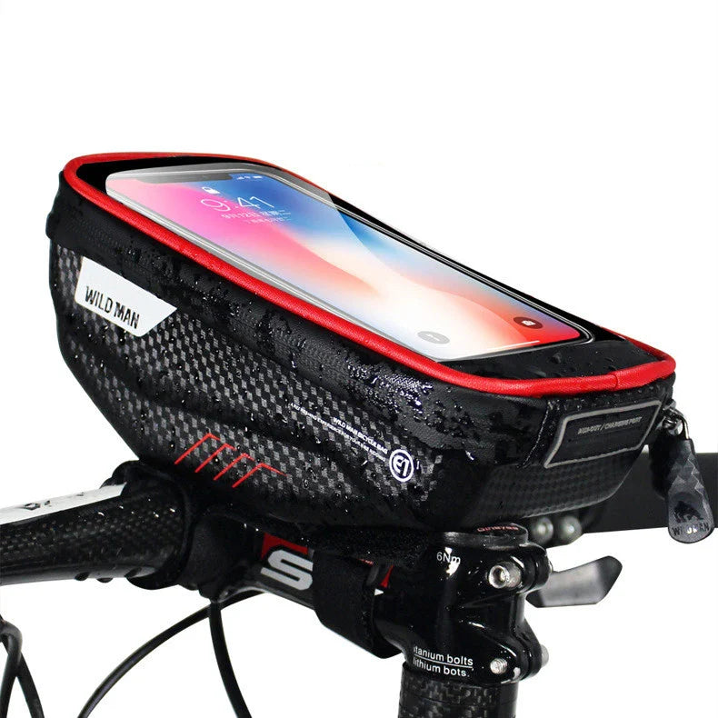 Stylish and practical bicycle handlebar bag with reflective accents for secure storage of essentials during cycling rides