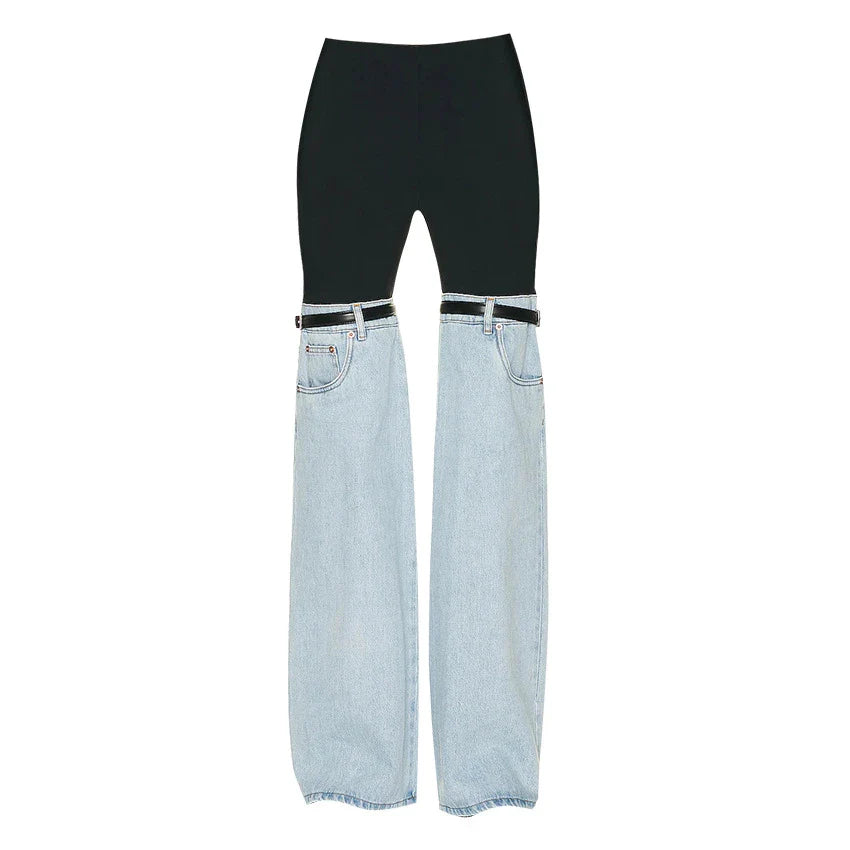 High-waist straight leg chic trousers for women, made from premium denim for a flattering and sophisticated look.