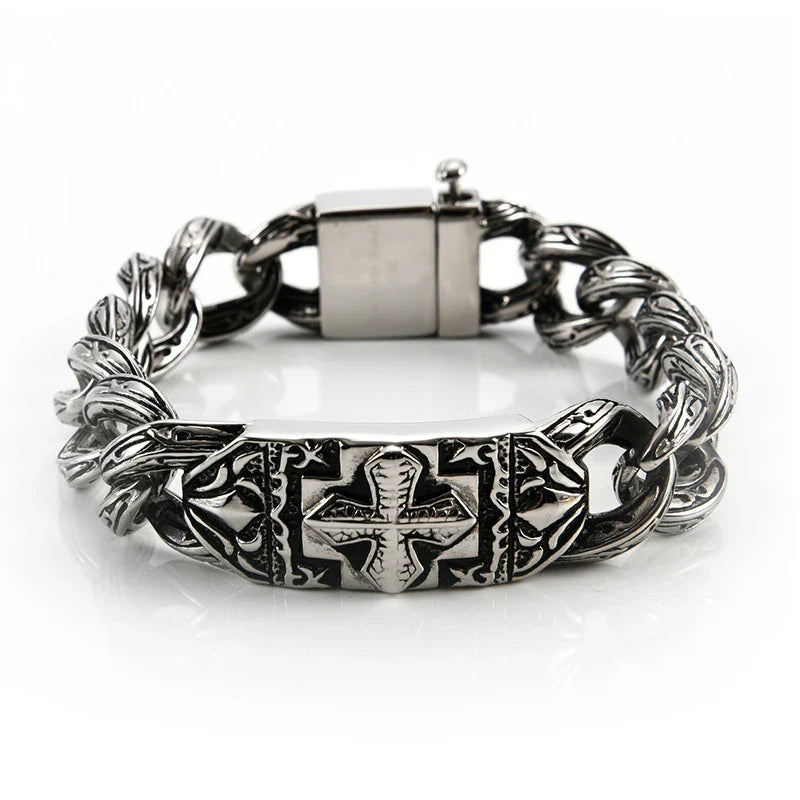 Stainless steel bracelet with a sleek cross design, a versatile and fashionable accessory for any occasion