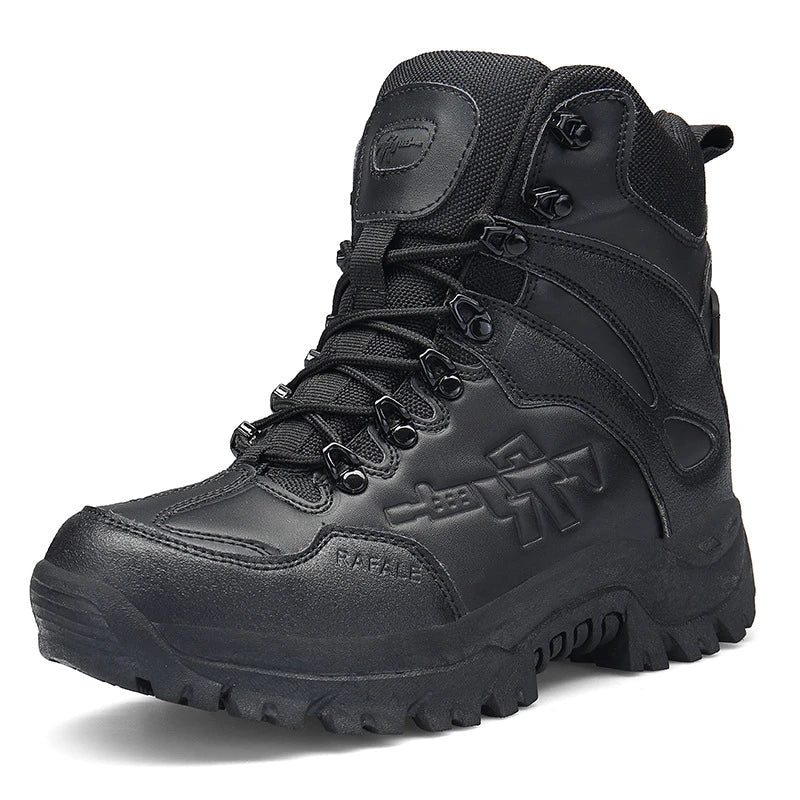 Sturdy, high-performance outdoor combat boots with premium double-sided velvet and leather construction for rugged adventures