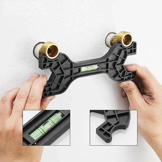 Versatile dual-head plumbing wrench with built-in level for precise adjustments and efficient plumbing repairs