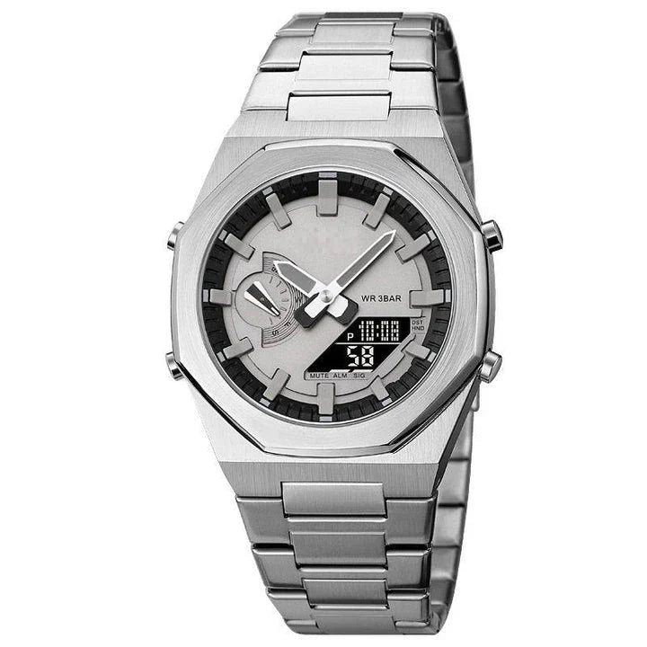 Premium multifunctional sports watch with sleek design, waterproof construction, and practical features like dual time, date, and alarm clock