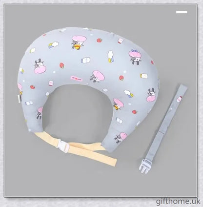 Premium breastfeeding nursing pillow with adjustable buckle, soft cotton fabric, and extra cushioning to support baby's head and prevent reflux.
