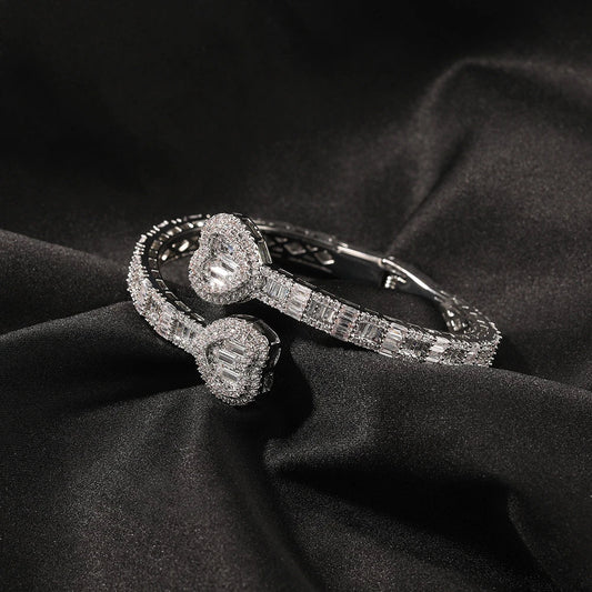 Elegant geometric diamond bracelet with spring buckle closure in gold, silver, and rose gold finishes