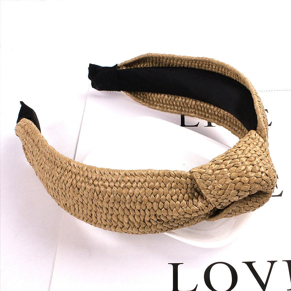 Fashionable solid colour knotted headbands for women, made from high-quality hemp and rubber materials for comfort and style.