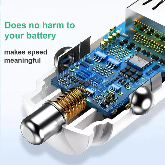 High-Performance 30W Dual-Port Fast Car Charger with USB and USB-C ports for lightning-fast charging on the go