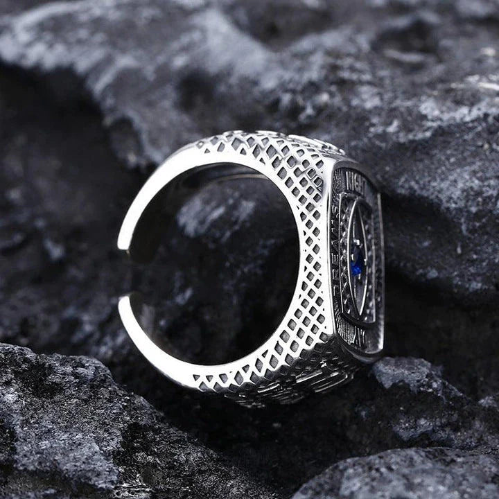 Men's 925 Sterling Silver Eye Ring with open universal size and retro-inspired design