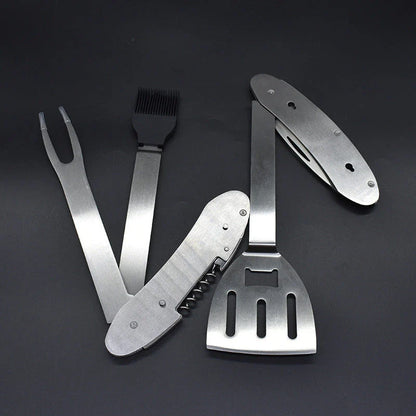 Premium 5-in-1 barbecue multi-tool with stainless steel construction and versatile grilling accessories