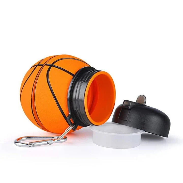 A premium foldable water bottle made of silica gel, suitable for various sports like football, basketball, and tennis