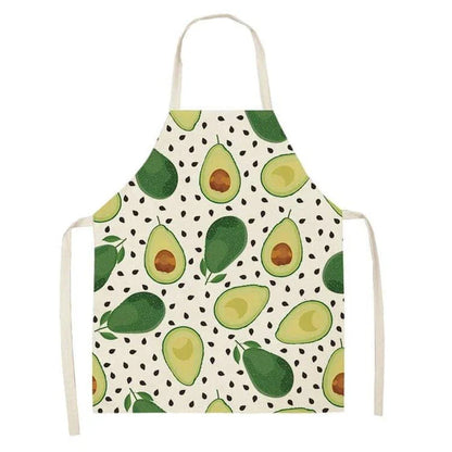 Stylish avocado-printed apron for British home cooks and bakers to protect their clothes while adding a touch of personality to the kitchen