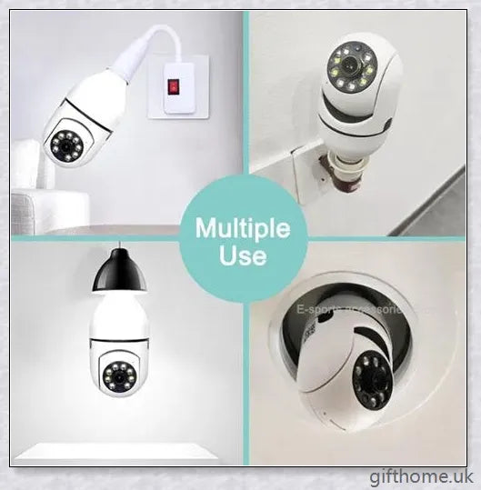 5G Wi-Fi smart home surveillance bulb camera with 360-degree coverage, night vision, and remote monitoring capabilities