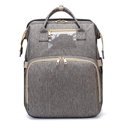 Versatile Large-Capacity Folding Crib Backpack in Grey - Premium Polyester Baby Bag with Ample Storage and Organisational Features