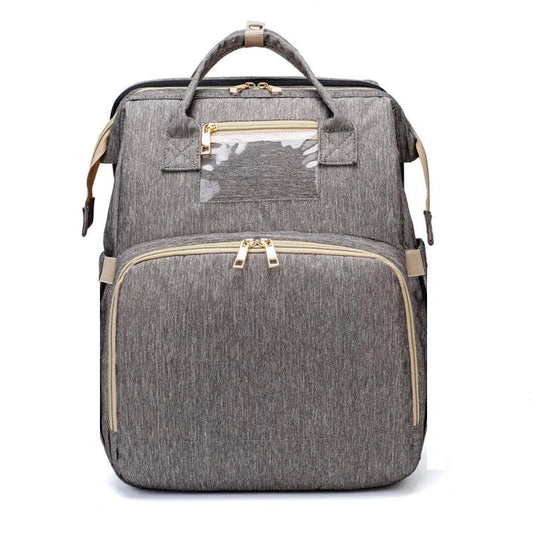 Versatile Large-Capacity Folding Crib Backpack in Grey - Premium Polyester Baby Bag with Ample Storage and Organisational Features