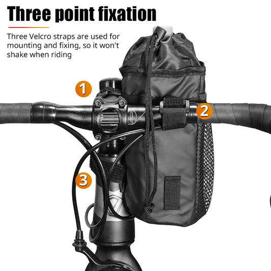 Premium insulated cycling water bottle carrier bag with adjustable strap and three-point fixing for stability