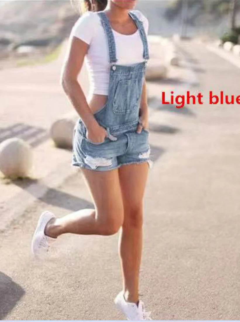 Premium British-made denim overalls shorts in classic blue hues, featuring adjustable suspenders for a tailored fit