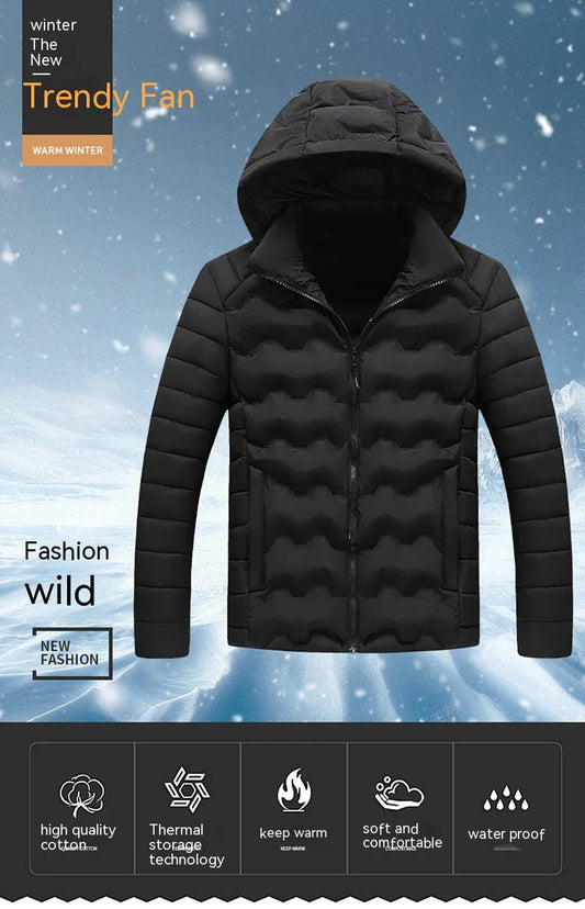 Grey men's padded jacket with cotton-polyester blend for warmth and comfort