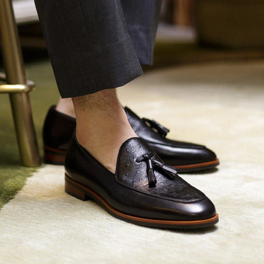 Premium British leather casual loafers with one-step design, breathable and durable construction, suitable for business and everyday wear.