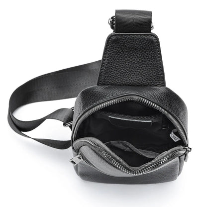 A premium genuine leather crossbody bag with an urban, minimalist design, perfect for everyday use and outdoor adventures.