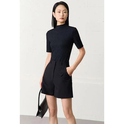 Stylish casual straight shorts in classic black and chic apricot colours, featuring a premium twill fabric blend for comfort and durability.