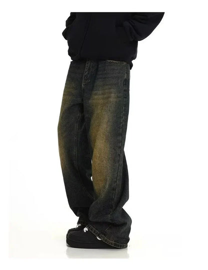 Premium retro blue vintage-inspired men's jeans with relaxed fit and sustainable cotton construction