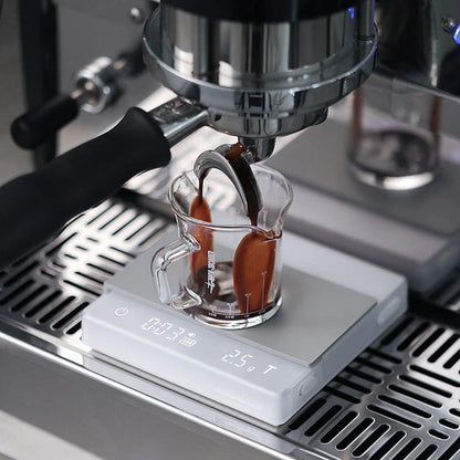 Precision Digital Coffee Scale with sleek white design and accurate 0.1g measurements for perfect coffee brewing