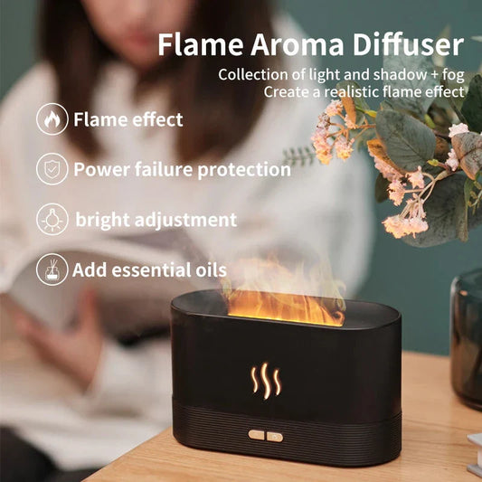 Elegant Flame Diffuser & Ultrasonic Humidifier with USB Power - transforms your space with a warm, flickering effect and refreshing mist