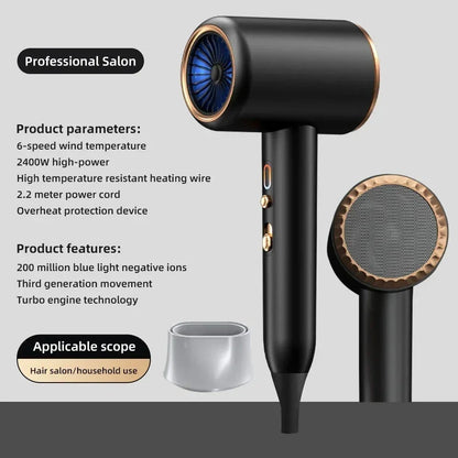 2400W Professional High-Speed Hair Dryer with Advanced Negative Ion Technology for Smooth, Frizz-Free Results