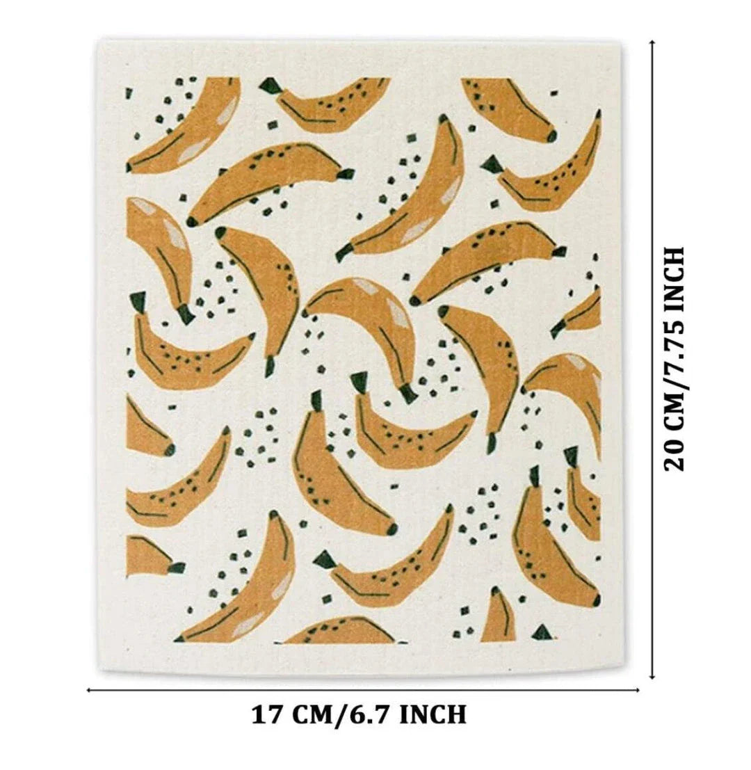 Vibrant green fruit print dish cloth made from sustainable cellulose and renewable cotton