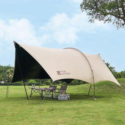 Camping Hexagonal Sun Shelter with durable aluminum frame and waterproof UV-blocking fabric for outdoor activities in the UK